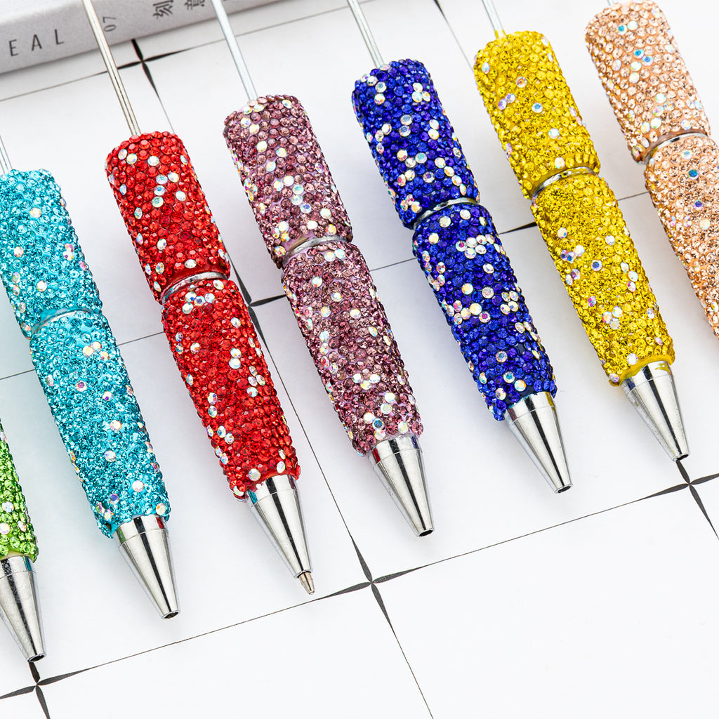 Colorful DIY Rhinestone Beaded Ballpoint Pens, Handmade Sparkly Plastic Bead Pens for Girls and Craft Projects