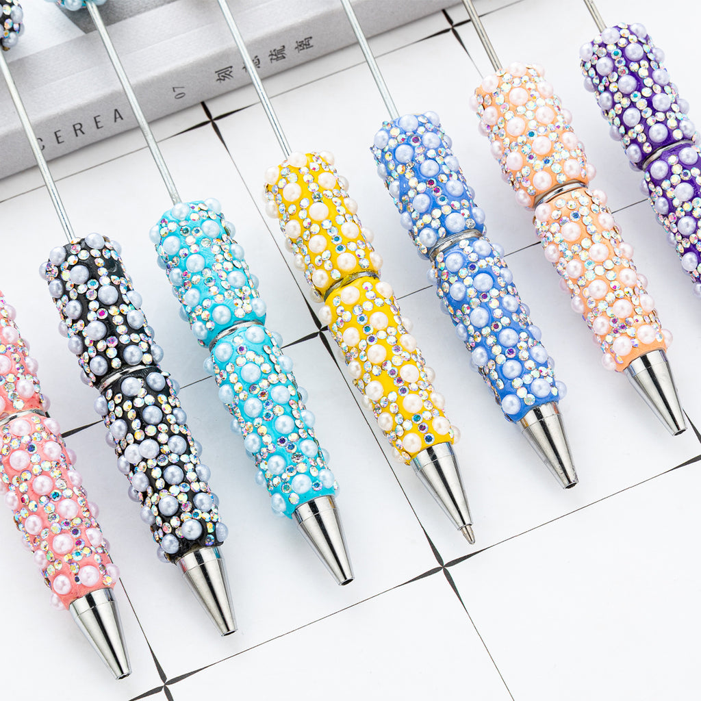 DIY Pearl Beaded Ballpoint Pens, Handmade Rhinestone Bead Pens with Colorful Spinning Beads for Girls and Craft Lovers