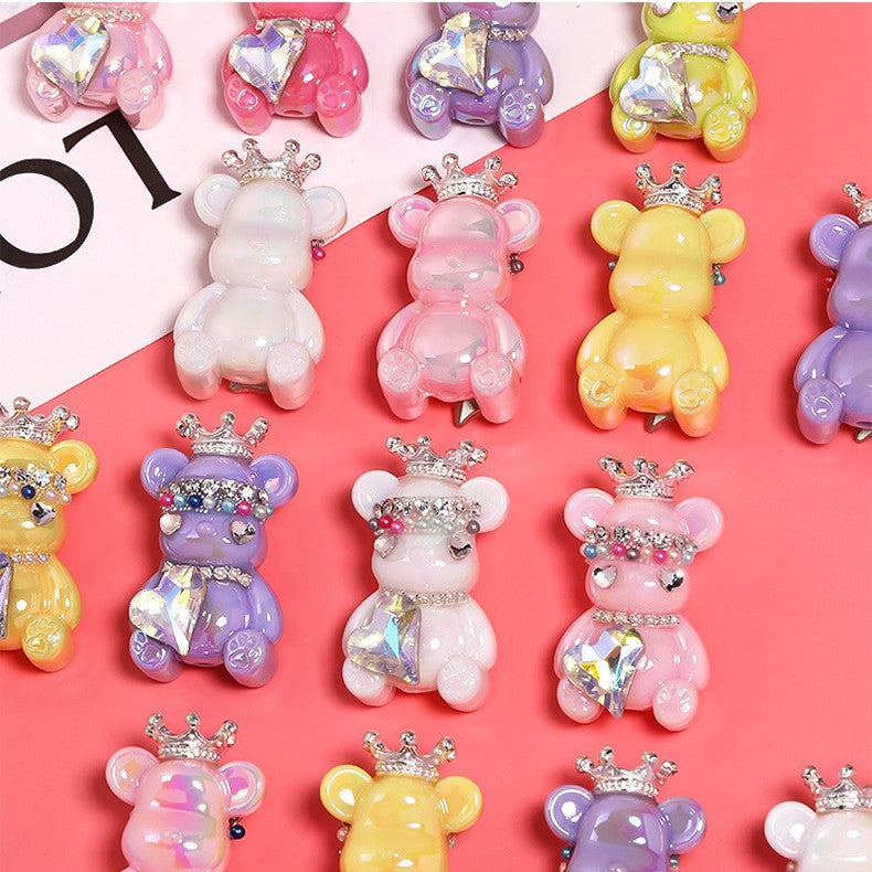 Cute Crown Bear Through-Hole Beads, DIY Phone Charm, Bag Chain and Jewelry Making Accessories