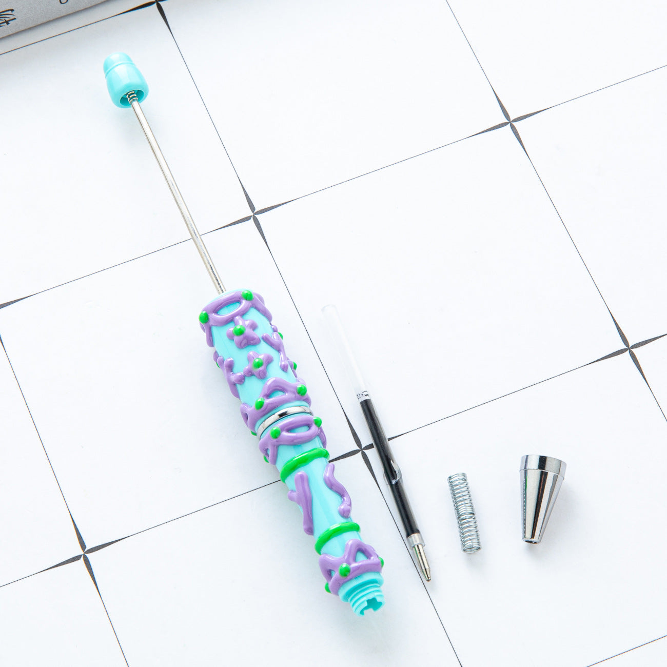 Cute DIY Beaded Ballpoint Pens with Creamy Hand-Drawn Design, Plastic Bead Pens for Girls and Craft Lovers