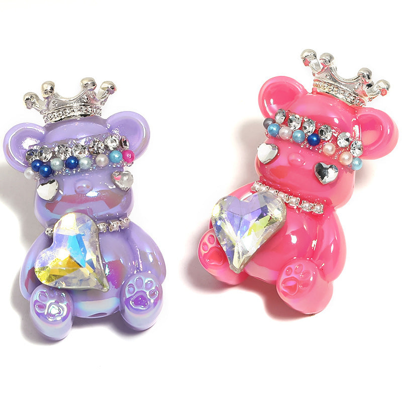Cute Crown Bear Through-Hole Beads, DIY Phone Charm, Bag Chain and Jewelry Making Accessories