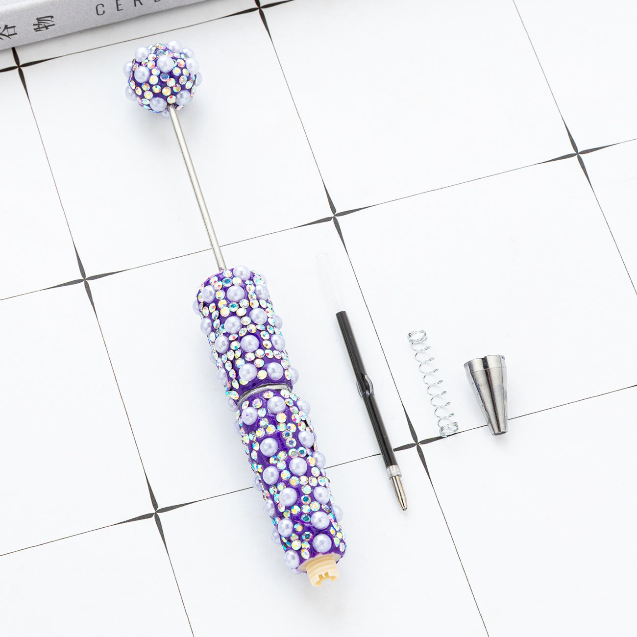 DIY Pearl Beaded Ballpoint Pens, Handmade Rhinestone Bead Pens with Colorful Spinning Beads for Girls and Craft Lovers