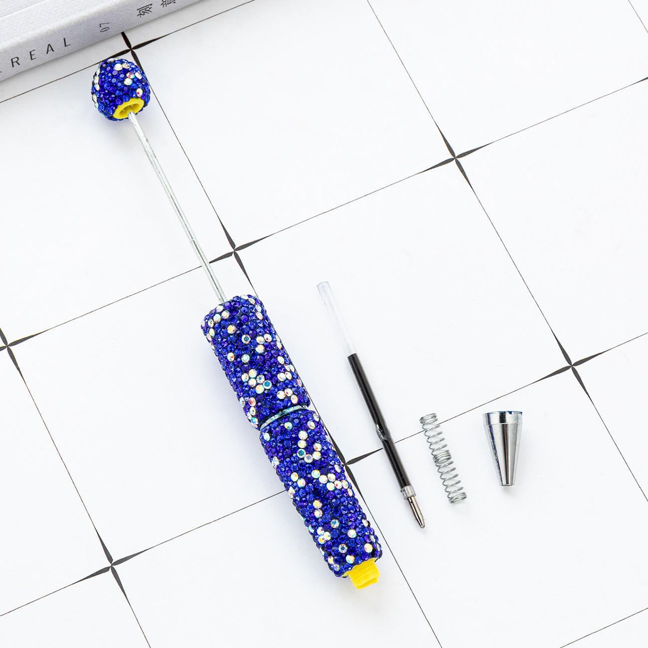 Colorful DIY Rhinestone Beaded Ballpoint Pens, Handmade Sparkly Plastic Bead Pens for Girls and Craft Projects