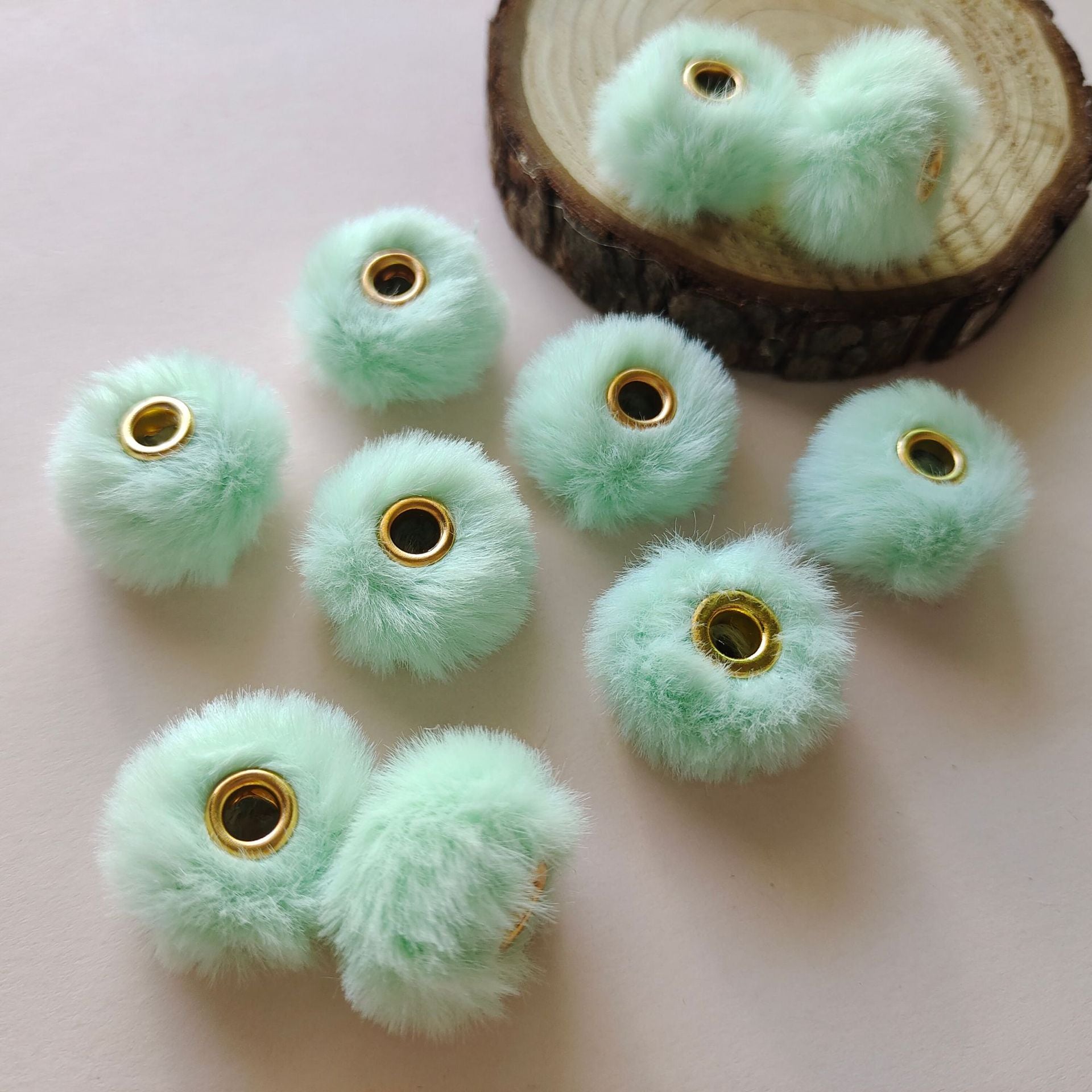 100PCS Fluffy Faux Fur Pom Poms Beads Mixed Color Soft Fuzzy Puff Spacer Beads for DIY Pens Jewelry Bracelet Garland Headband Keychain Handicrafts Craft Accessories Gift Supplies