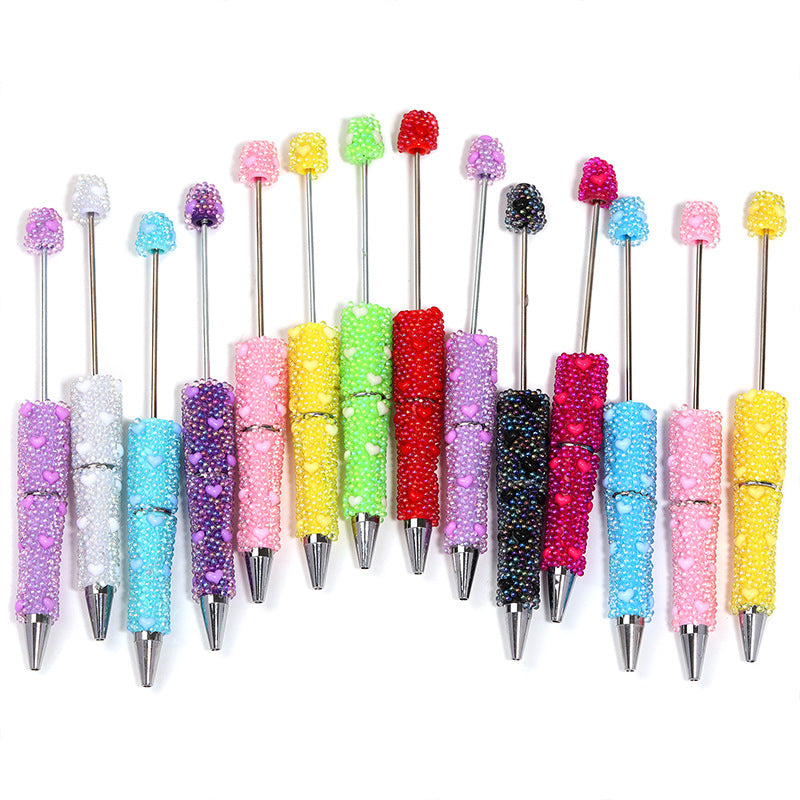 Cute Heart Bubble Beaded Ballpoint Pens, Sparkly Rhinestone Bead Pens with Fashionable DIY Beads for Girls and Craft Lovers