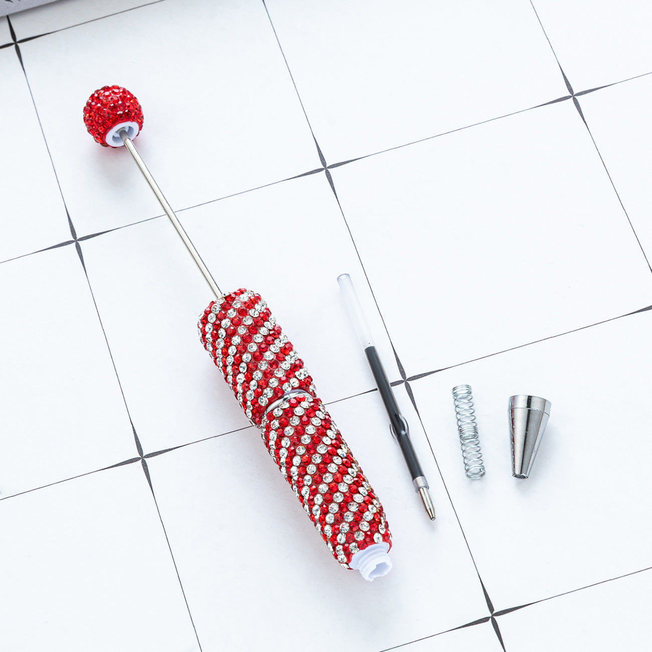 Creative DIY Striped Full-Rhinestone Beaded Ballpoint Pen, Multicolor Plastic Bead Pen, Handmade Rhinestone Bead Pen