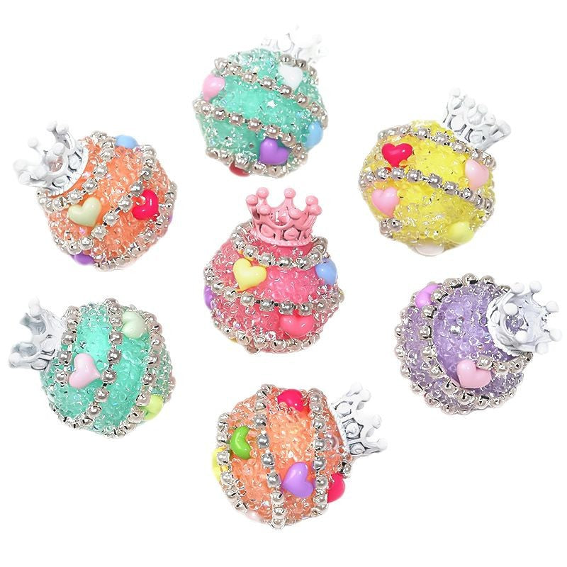 Rhinestone Focal Beads for Pens, 24 * 19MM Mixd Color Crystal Crown Round Shape Diamond Chunky Glitter Beads for Keychain Beadable Pen Jewelry Brcelets Making, Pet Necklace Accessories
