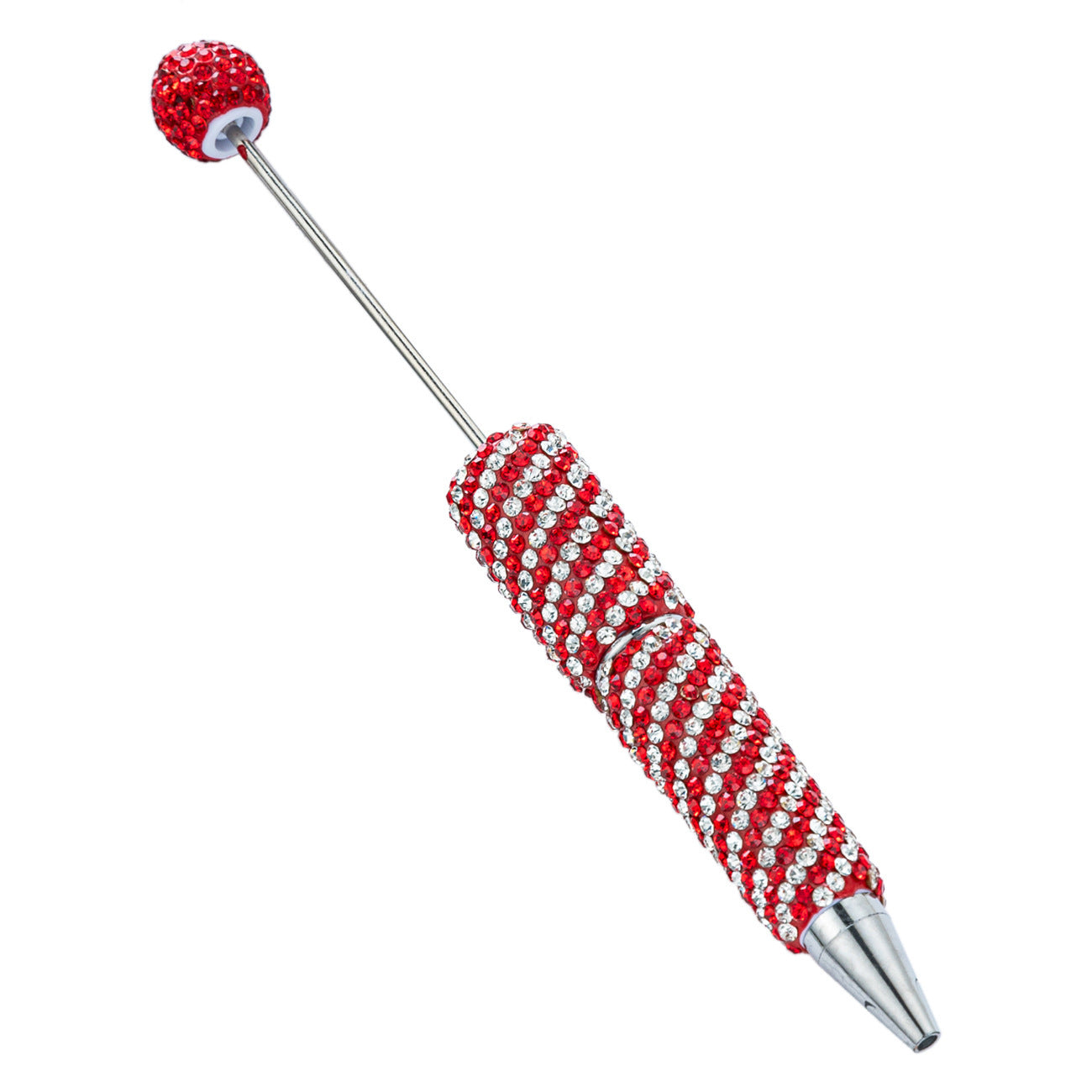 Creative DIY Striped Full-Rhinestone Beaded Ballpoint Pen, Multicolor Plastic Bead Pen, Handmade Rhinestone Bead Pen