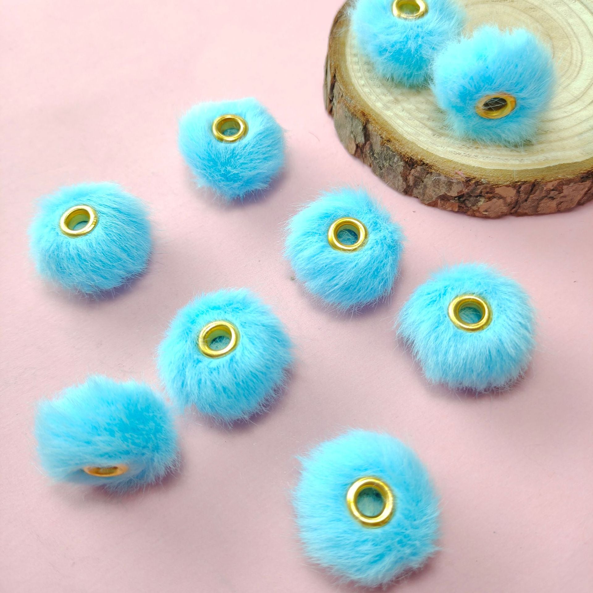 100PCS Fluffy Faux Fur Pom Poms Beads Mixed Color Soft Fuzzy Puff Spacer Beads for DIY Pens Jewelry Bracelet Garland Headband Keychain Handicrafts Craft Accessories Gift Supplies