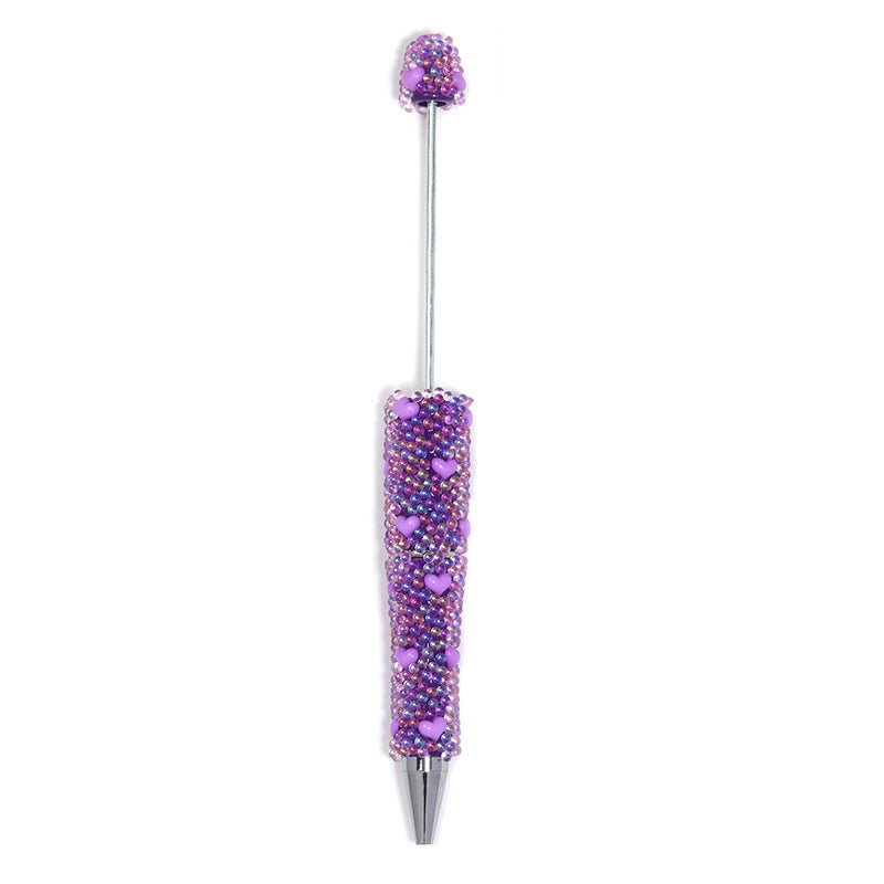 Cute Heart Bubble Beaded Ballpoint Pens, Sparkly Rhinestone Bead Pens with Fashionable DIY Beads for Girls and Craft Lovers