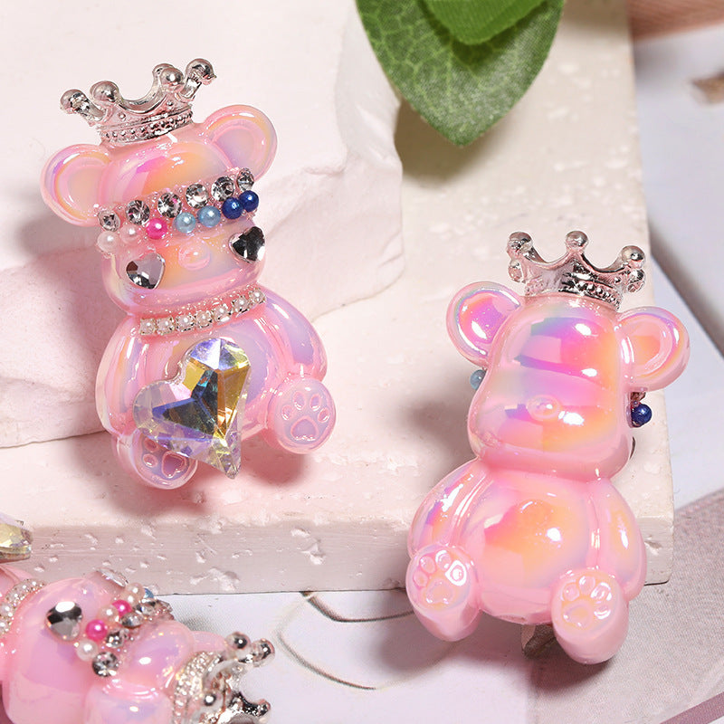 Cute Crown Bear Through-Hole Beads, DIY Phone Charm, Bag Chain and Jewelry Making Accessories