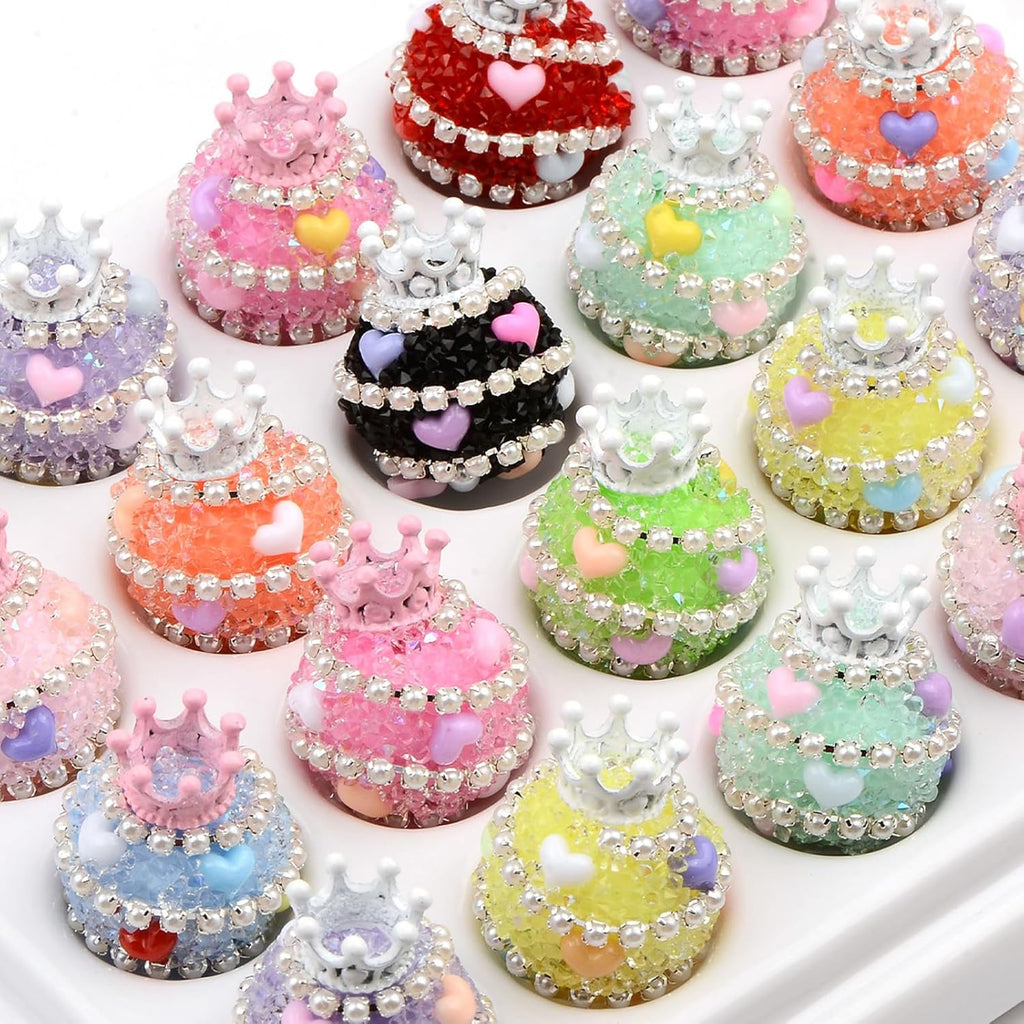 Rhinestone Focal Beads for Pens, 24 * 19MM Mixd Color Crystal Crown Round Shape Diamond Chunky Glitter Beads for Keychain Beadable Pen Jewelry Brcelets Making, Pet Necklace Accessories