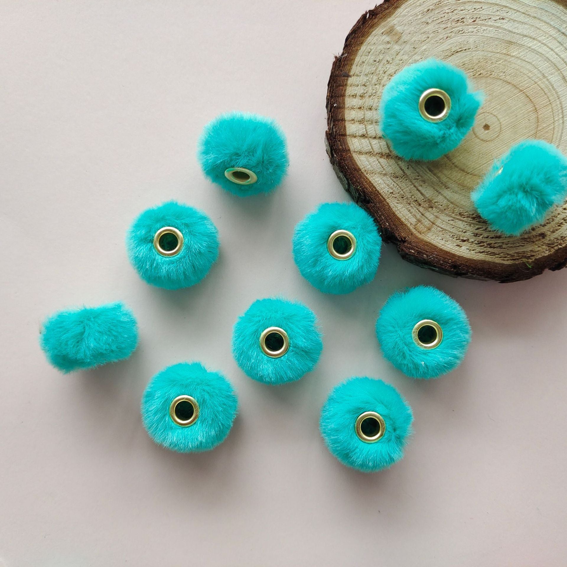 100PCS Fluffy Faux Fur Pom Poms Beads Mixed Color Soft Fuzzy Puff Spacer Beads for DIY Pens Jewelry Bracelet Garland Headband Keychain Handicrafts Craft Accessories Gift Supplies