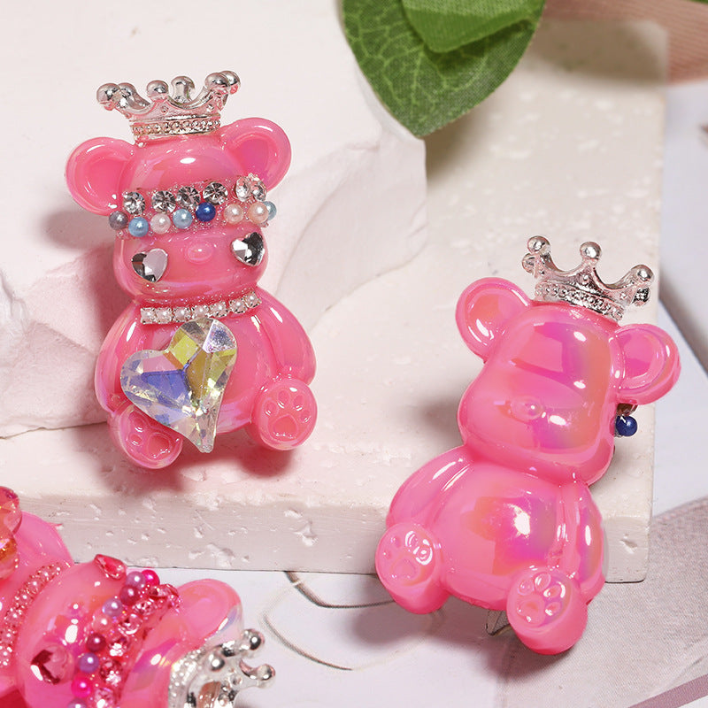 Cute Crown Bear Through-Hole Beads, DIY Phone Charm, Bag Chain and Jewelry Making Accessories