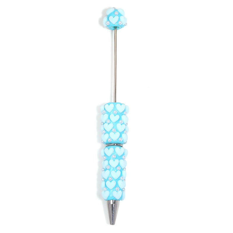 Cute Flocked Heart Beaded Ballpoint Pens, Korean-Style DIY Pearl Pens with Polymer Clay Beads for Girls and Craft Lovers