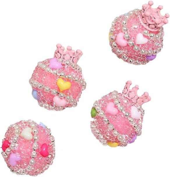 Rhinestone Focal Beads for Pens, 24 * 19MM Mixd Color Crystal Crown Round Shape Diamond Chunky Glitter Beads for Keychain Beadable Pen Jewelry Brcelets Making, Pet Necklace Accessories