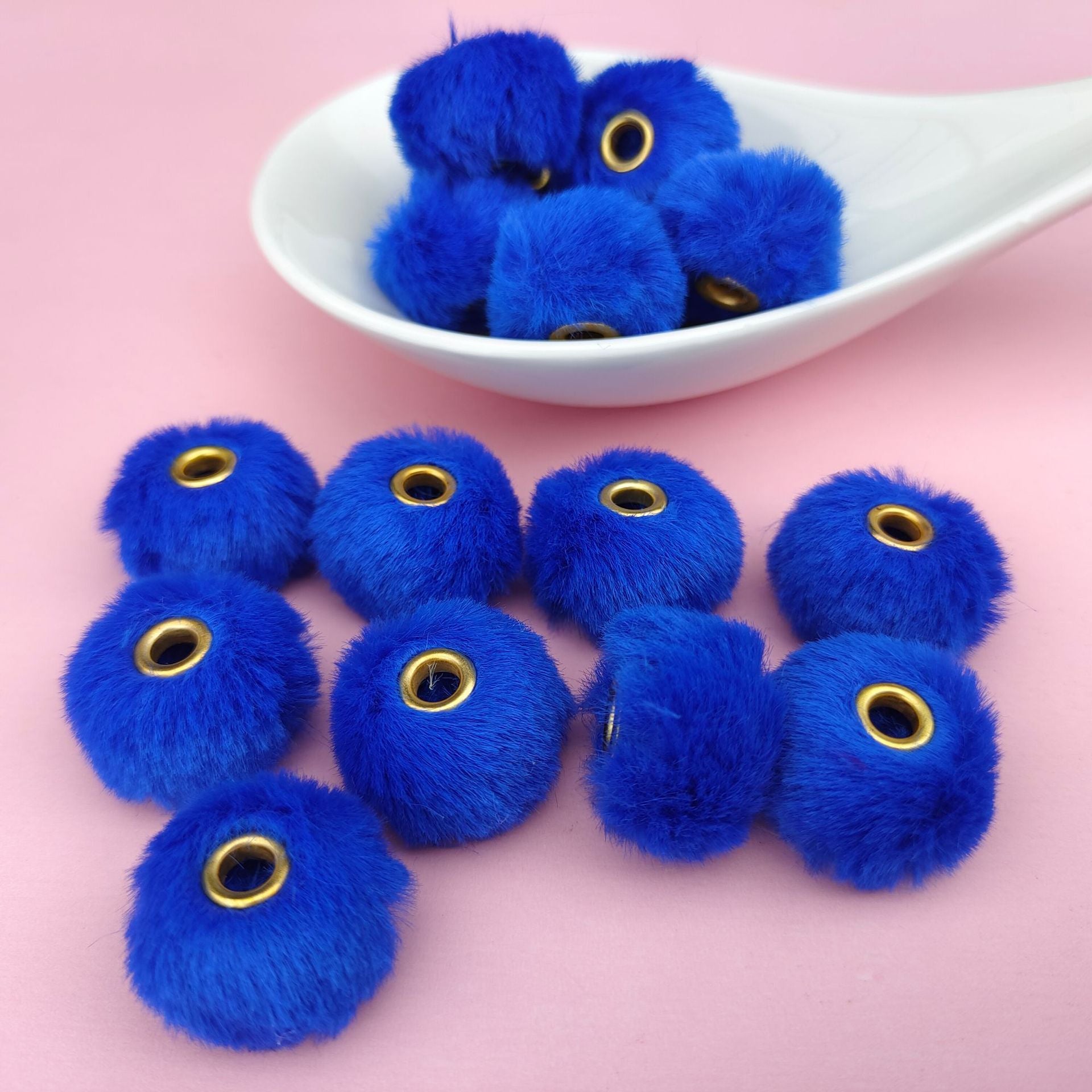 100PCS Fluffy Faux Fur Pom Poms Beads Mixed Color Soft Fuzzy Puff Spacer Beads for DIY Pens Jewelry Bracelet Garland Headband Keychain Handicrafts Craft Accessories Gift Supplies