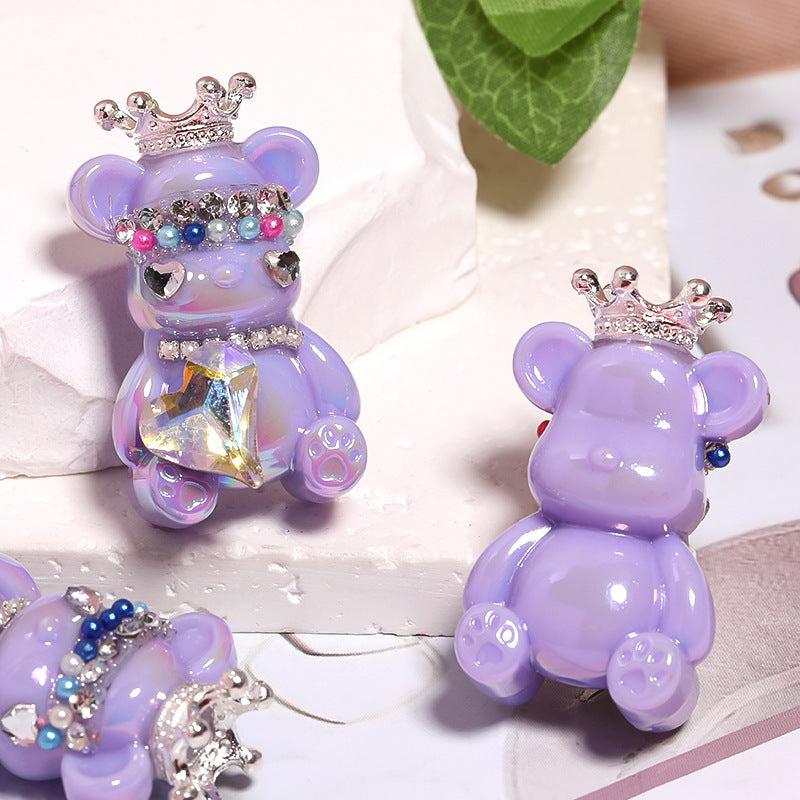 Cute Crown Bear Through-Hole Beads, DIY Phone Charm, Bag Chain and Jewelry Making Accessories