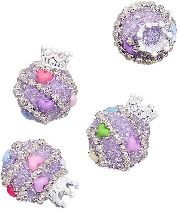 Rhinestone Focal Beads for Pens, 24 * 19MM Mixd Color Crystal Crown Round Shape Diamond Chunky Glitter Beads for Keychain Beadable Pen Jewelry Brcelets Making, Pet Necklace Accessories