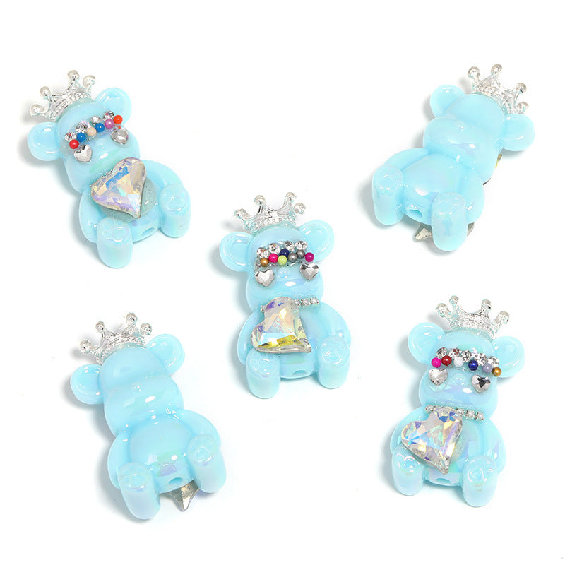 Cute Crown Bear Through-Hole Beads, DIY Phone Charm, Bag Chain and Jewelry Making Accessories