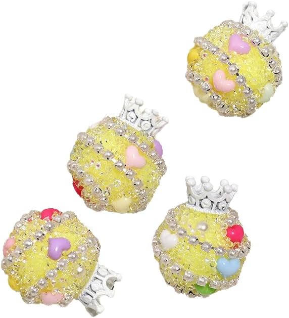 Rhinestone Focal Beads for Pens, 24 * 19MM Mixd Color Crystal Crown Round Shape Diamond Chunky Glitter Beads for Keychain Beadable Pen Jewelry Brcelets Making, Pet Necklace Accessories