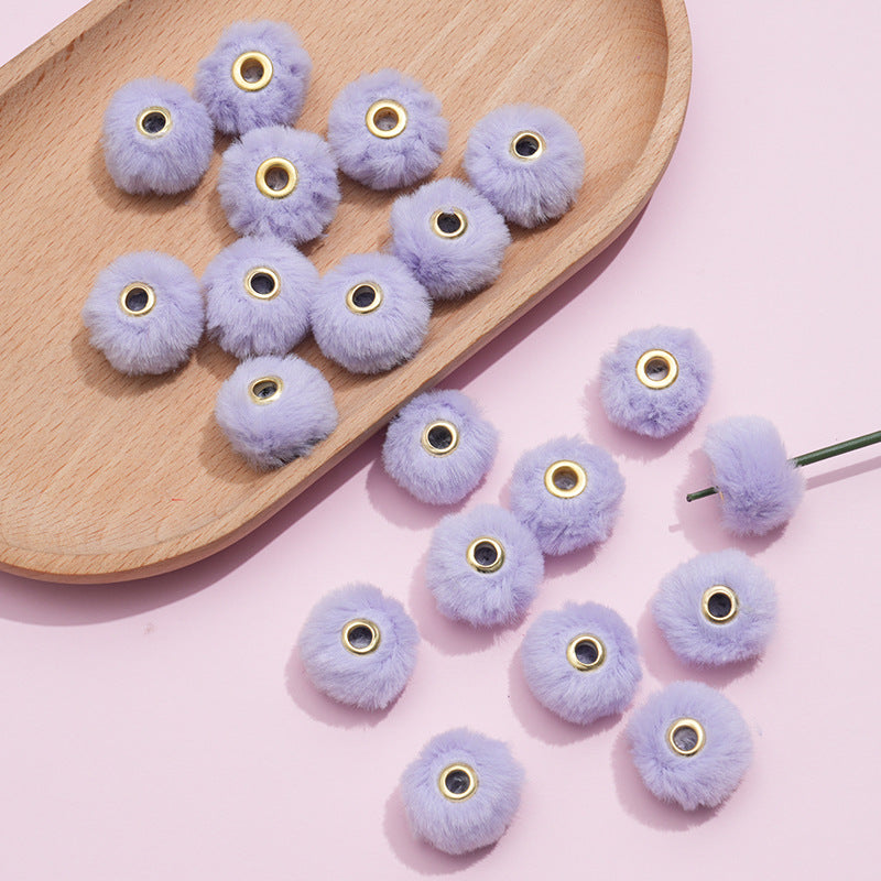 100PCS Fluffy Faux Fur Pom Poms Beads Mixed Color Soft Fuzzy Puff Spacer Beads for DIY Pens Jewelry Bracelet Garland Headband Keychain Handicrafts Craft Accessories Gift Supplies